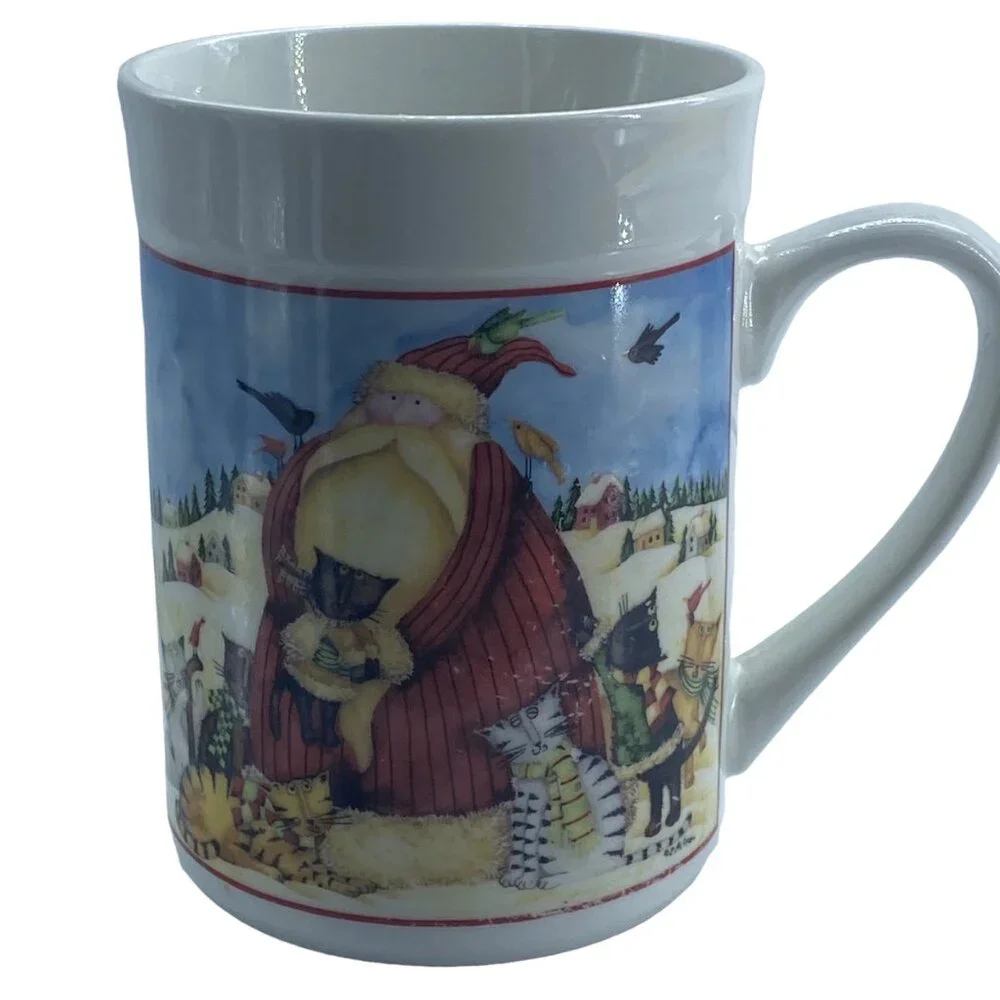 Holiday Home Christmas Santa with Cats Coffee Cup Mug‎ Debi Hron 2006 4.75